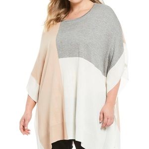 Calvin Klein Plus Size Color-block Poncho - Blush Heather Grey